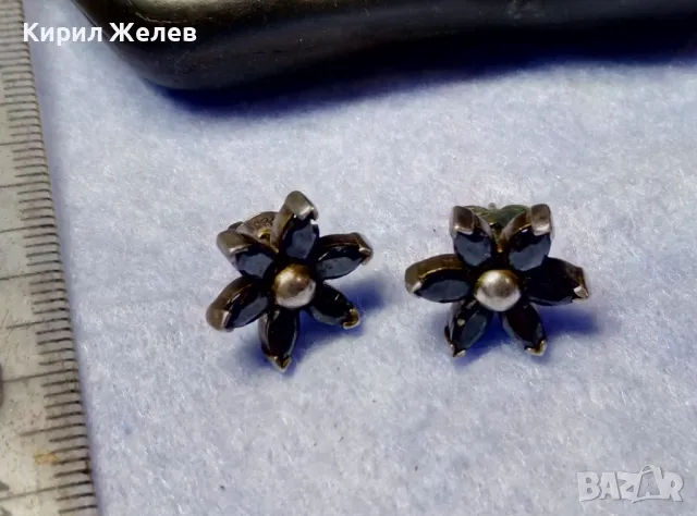 ФЛОРАЛНИ СКЪПОЦЕННИ СРЕБЪРНИ ОБЕЦИ МАРГАРИТКИ РОДИРАНО СРЕБРО 925 с ФАСЕТИРАН ЧЕРЕН ТУРМАЛИН 42320, снимка 6 - Обеци - 50136131