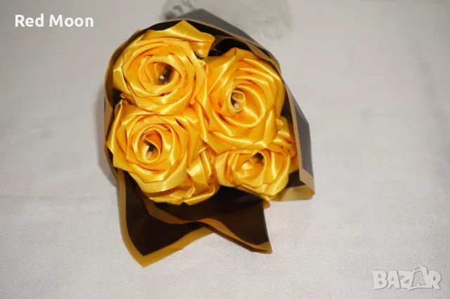 Чисто Нов Ръчно Изработен Букет От 5 Вечни Жълти Рози, снимка 3 - Подаръци за жени - 50426475