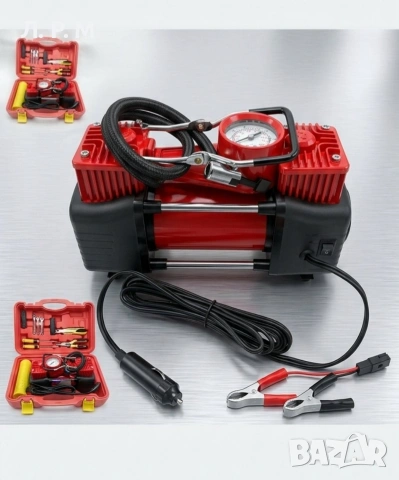 Компресор за гуми Двуцилиндров с инструменти 12V , снимка 2 - Компресори - 36252130
