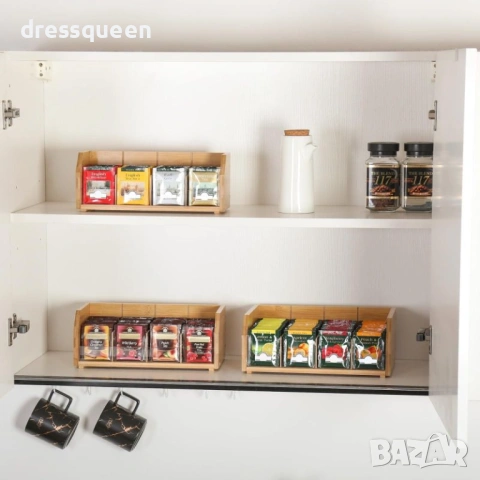 4631 Елегантна бамбукова етажерка за чай и аксесоари – 12 отделения с капацитет 120 дози, снимка 2 - Други стоки за дома - 54070016