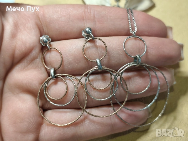 Сребърен комплект - колие и висящи обеци (40), снимка 3 - Бижутерийни комплекти - 52713947