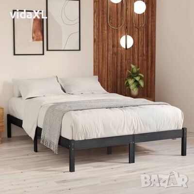 vidaXL Рамка за легло, сива, борово дърво масив, 200x200 см（SKU:810039