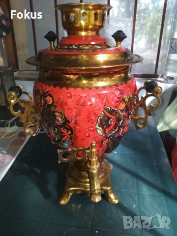 Уникален руски ръчно рисуван самовар чайник, снимка 7 - Антикварни и старинни предмети - 50839856