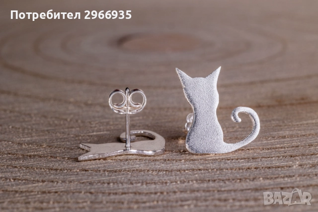 Сребърни обеци котки, снимка 2 - Обеци - 52340487