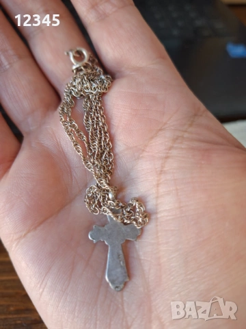 Антиквар руски сребърен кръст с емайл  и синджир, снимка 5 - Колиета, медальони, синджири - 54125360