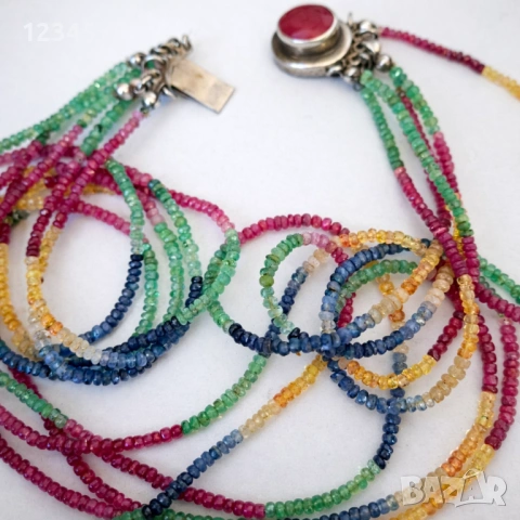 Огърлица естествени камъни, сребърна закопчалка- рубин