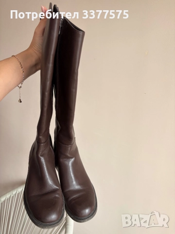 Кафяви кожени ботуши 37 н, снимка 4 - Дамски ботуши - 52178457