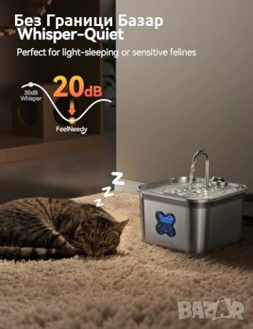 Нов Котешки фонтан 2.8L от неръждаема стомана с тиха помпа за вода котка, снимка 5 - За котки - 54150849