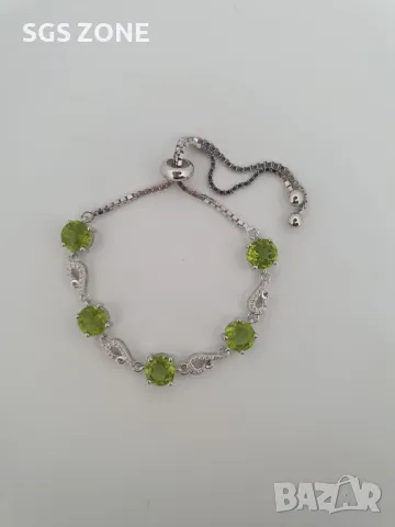 Сребърна Гривна с Топаз и Перидоти, снимка 7 - Гривни - 49795132