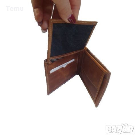 Мъжко портмоне в кафяв цвят от естествена к., снимка 2 - Портфейли, портмонета - 45762638