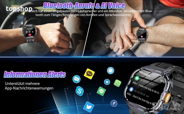 НОВ мъжки смарт часовник NX23 с функция за телефон, 2.0-инчов с LED фенерче IP68 водоустойчивост..., снимка 3 - Мъжки - 51563124