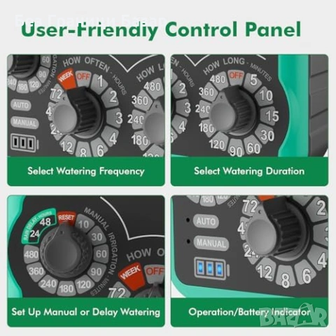 Нов Таймер за поливане с месингов вход и изход 3 режима за маркуч 480 минути ръчен и дъждовен, снимка 2 - Напояване - 54069103