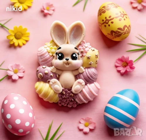 Заек зайче върху яйца Великденски близалки силиконов молд форма фондан шоколад смола cake pops кейк, снимка 7 - Форми - 54060181