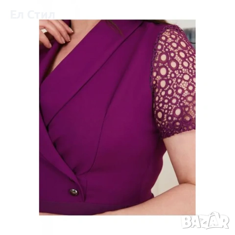 💕Официална рокля с пола солей цвят патладжан, снимка 3 - Рокли - 53943541