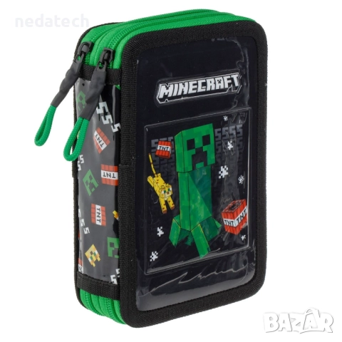 Двоен ученически несесер Minecraft, Черен, 12.5x4x19.5см.