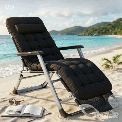 Сгъваем градински шезлонг с ватирана възглавница, регулируема облегалка и антикорозионна рамка, снимка 3 - Градински мебели, декорация  - 53891326
