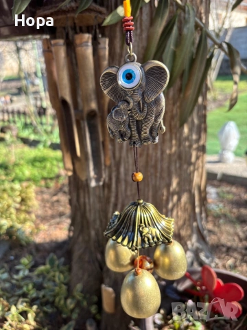 Метален вятърен звънец със слонче и окото на Назар, снимка 17 - Декорация за дома - 53663807