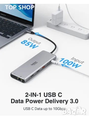 USB C докинг станция за два монитора, 13 в 1, снимка 4 - Друга електроника - 48735225