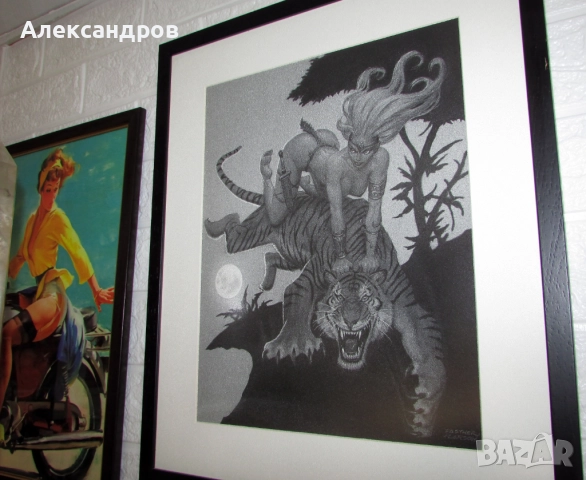 Жена с тигър реплиика 39х46см на Fastner & Larson.  , снимка 5 - Картини - 52400772