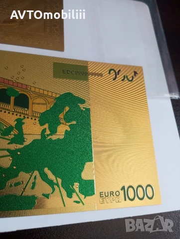 Позлатена с 24 карата злато 1000 евро със сертификат, снимка 8 - Нумизматика и бонистика - 51339478