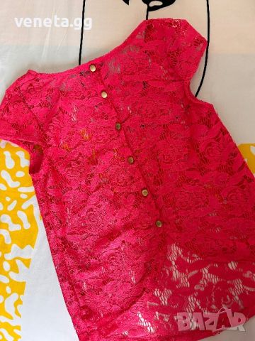 Лятна морска дантелена блузка със задно закопчаване, размер XS, снимка 1 - Тениски - 46309476