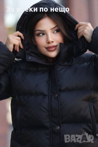 Gucci Дамско Чврно Зимно Яке С Качулка Гучи Код E935, снимка 2 - Якета - 51993704