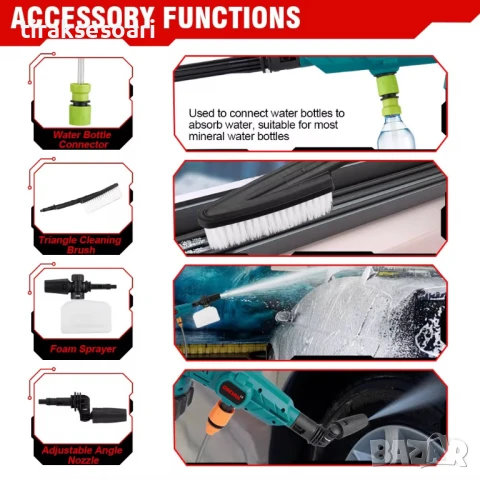 Акумулаторна водоструйка 200 bar 3500W с дисплей, 2 батерии, аксесоари и чанта, снимка 8 - Аксесоари и консумативи - 51048447