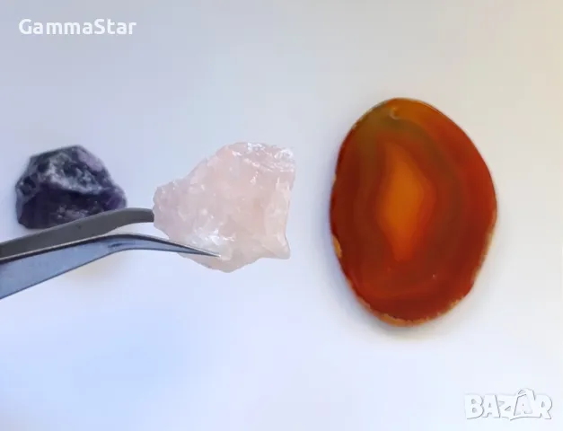 Комплект естествени минерали - флуорит, розов кварц, аметист, плочка ахат, снимка 5 - Колекции - 47396206