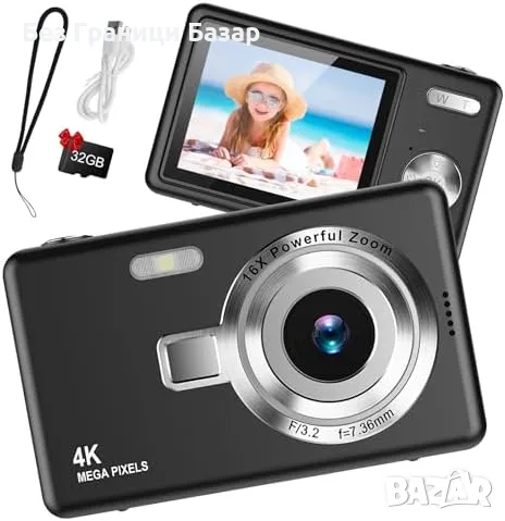 Нова 1080P FHD камера 44MP с 16X зуум и 32GB SD карта за начинаещи, снимка 1 - Камери - 47420626