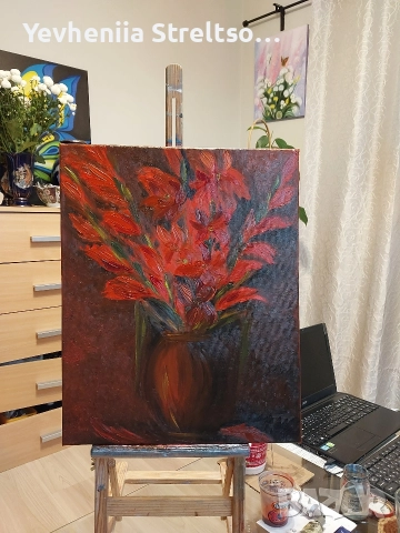 Оригинальная картина маслом ГЛАДИОЛУСЫ, снимка 2 - Картини - 52851168