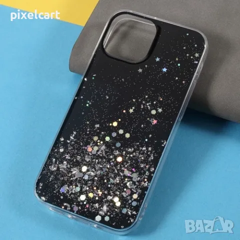 Силиконов калъф Sparkle Starry Sky за iPhone 13 mini, Черен, снимка 3 - Калъфи, кейсове - 48010005