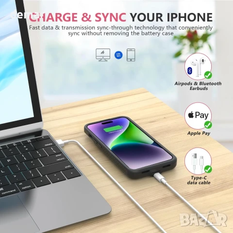 Калъф с батерия BOPPS за iPhone 15/15 Pro, 7000mAh, Черен; Червен, снимка 5 - Калъфи, кейсове - 50688481