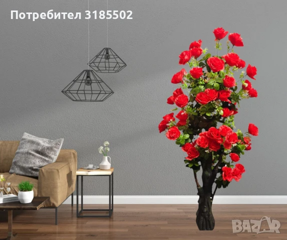 Изкуствено дръвче с червени рози ,1.70 м, снимка 6 - Изкуствени цветя - 51227371