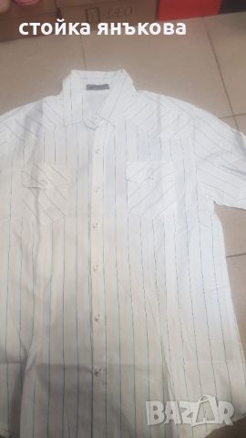 Продавам мъжка риза бяла с финни зелени и жълти черти, снимка 1 - Ризи - 45552419