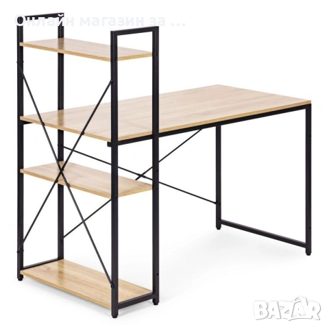 Компютърно бюро ModernHome, дървено, с рафтове за съхранение, подсилена метална конструкция,120*60см, снимка 5 - Бюра - 53381106