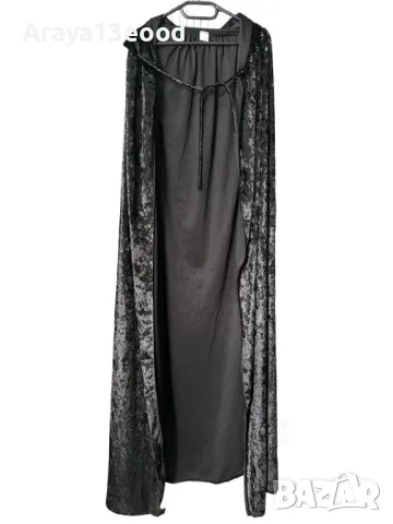 Дълго черно наметало с качулка подходящо за Хелоуин, театрални представления или ролеви игри