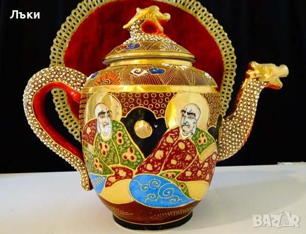 Кана японски порцелан Satsuma,Дракон,злато,1.5 литра. , снимка 14 - Антикварни и старинни предмети - 51636022