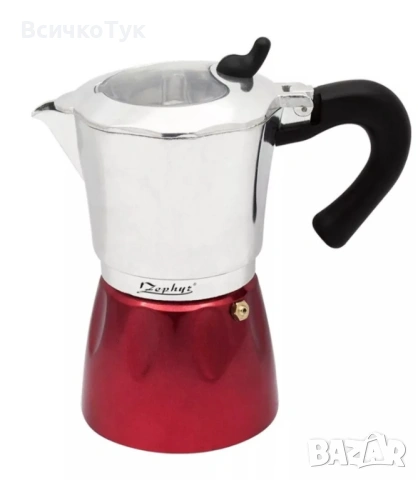 ✨Кубинска кафеварка ZEPHYR ZP 1173 J6, 6 чаши, Червен/сребрист 