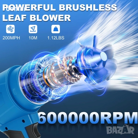 Безжична духалка за листа, ръчна градинска духалка за Makita 18V батерия, БЕЗ БАТЕРИЯ, снимка 2 - Градинска техника - 52302619