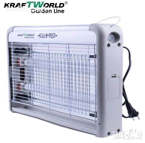 Мощна инсектицидна лампа KraftWorld 40W – Защита до 80 м² – UV лампа против комари и мухи, снимка 2 - Соларни лампи - 50641189