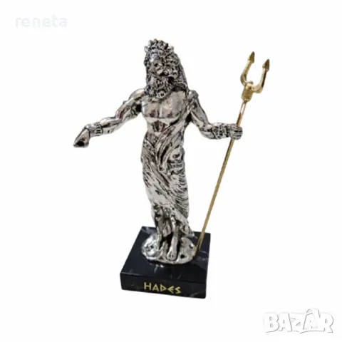 Статуетка Хадес, Метална, Мраморна основа, Сребрист, 14 см, снимка 1
