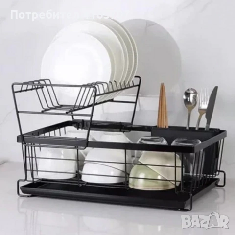 Двуетажен метален сушилник за съдове Cheffinger с отделение за прибори – повече ред и сух плот в кух, снимка 2 - Аксесоари за кухня - 53231718