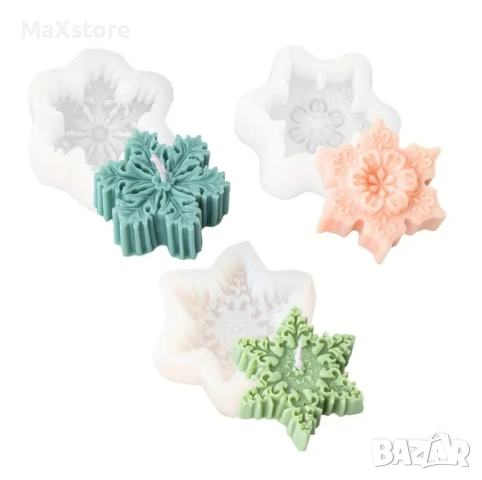 3D 3 модела снежинка снежинки Силиконов молд форма за свещи гипс сапун смола 