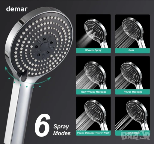 Комплект за душ OFFO, с кръгла душ глава тип Rainfall 25 см и ръчен душ с 1,6 м маркуч, хром, снимка 4 - Душове - 51167099