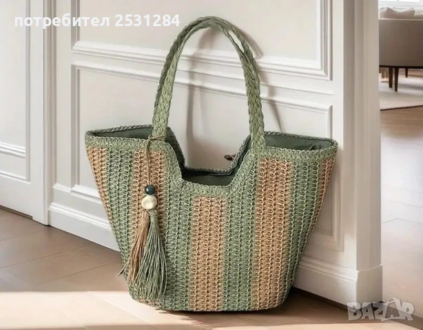 Новa чанта в бохо стил, boho чанта, плетена чанта, бежова чанта, кръгла чанта, снимка 10 - Чанти - 50560562