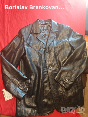 Ново мъжко черно кожено сако