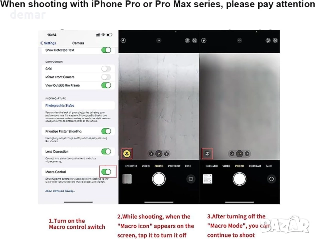 4K UHD професионален макро обектив за смартфони – 10x увеличение, снимка 9 - Селфи стикове, аксесоари - 52691490