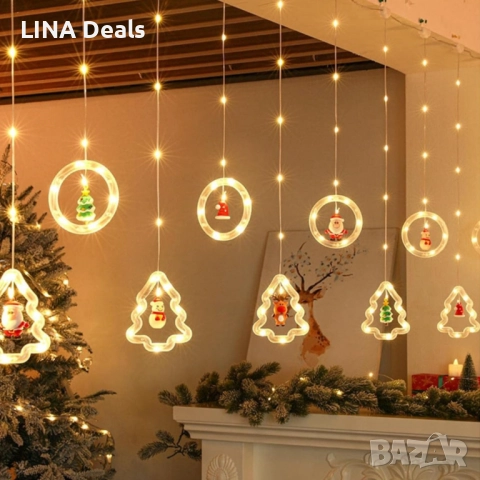 Светещ коледен гирлянд с рингове и малки коледни фигурки, снимка 8 - Декорация за дома - 52540714