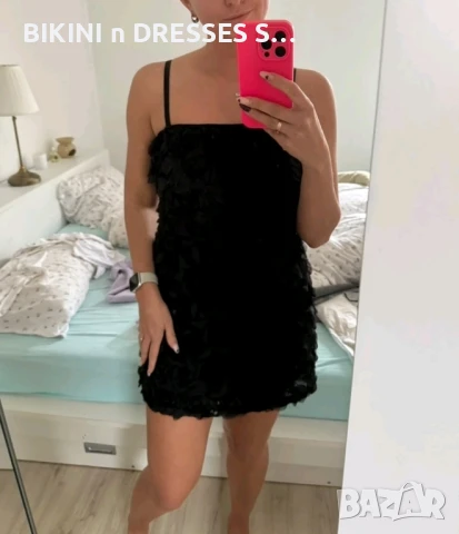 Черна рокля с цветя рози, снимка 5 - Рокли - 50298474