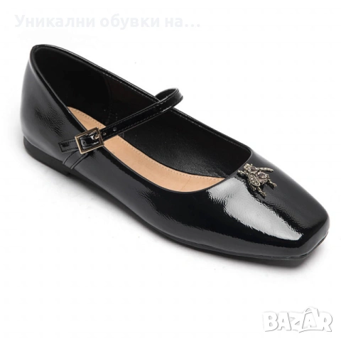 Черни лачени обувки с каишка- Nansi Black 11673